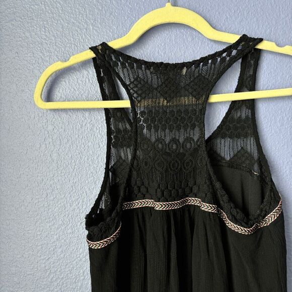 Almost Famous Tunic Dress Medium Black Lace Collar Aztec Print Flowy Sun Mini - Picture 6 of 7